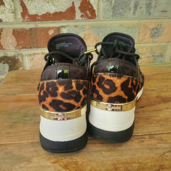 Michael Kors Liv Trainer MK Logo w/ Animal Printed Wedge Sneakers Sz 8M - Picture 6 of 8